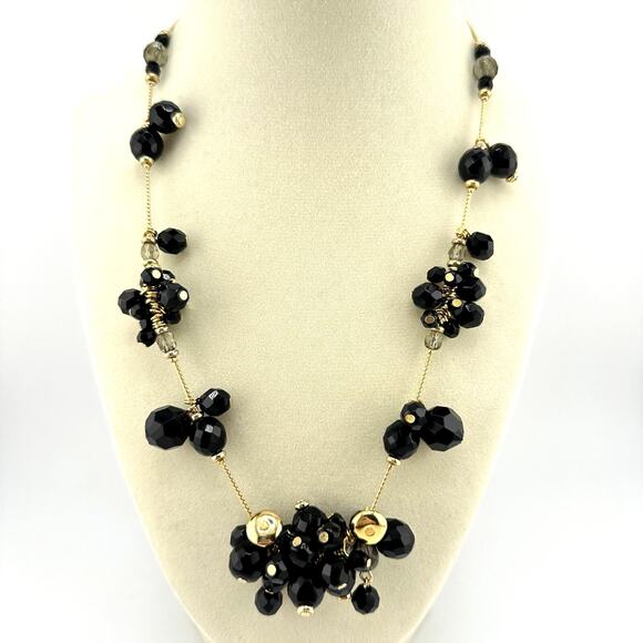 20” Tanner Gold Tone Black Smoky Gray Chacha Cluster Crystal Beaded Necklace - Picture 2 of 6